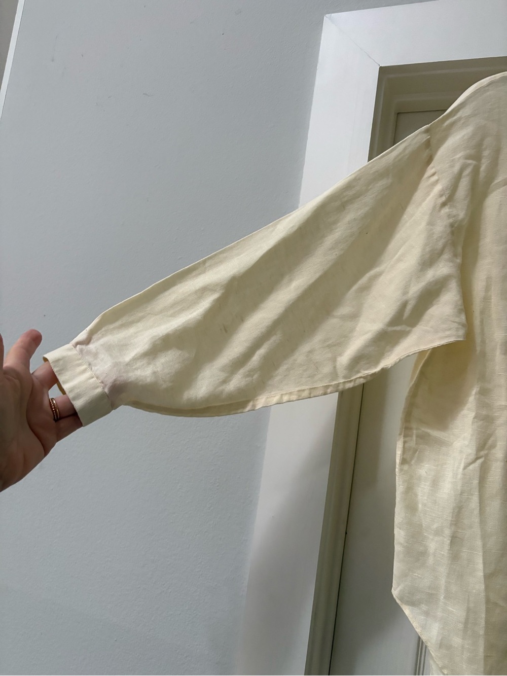 Pale Yellow Ruffle Front Button-Down Blouse - Picture 3 of 8